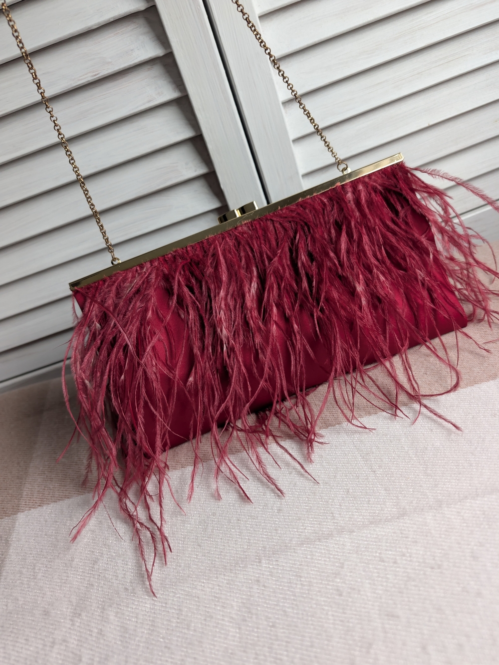 BCBG MAXAZRIA Feather Trim Evening Clutch - Burgundy